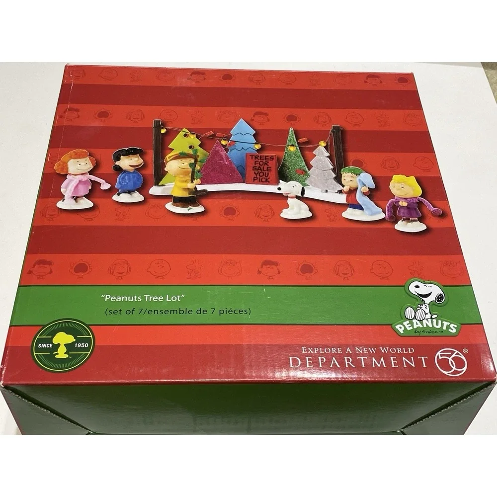 DEPARTMENT 56 PEANUTS CHRISTMAS VILLAGE TREE LOT SET OF 7 ORIGINAL BOX CHARLIE